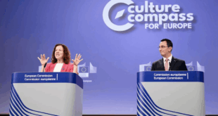 Eurokomisári Roxana Minzatu a Glenn Micallef pri predstavovaní Kultúrneho kompasu. PHOTO: European Union 2025.