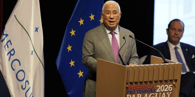European Council President Antonio Costa speaks during a meeting to sign a free trade deal between the European Union and Mercosur in Asuncion, Paraguay, Saturday, Jan. 17, 2026. PHOTO: SITA, (AP Photo/Jorge Saenz)